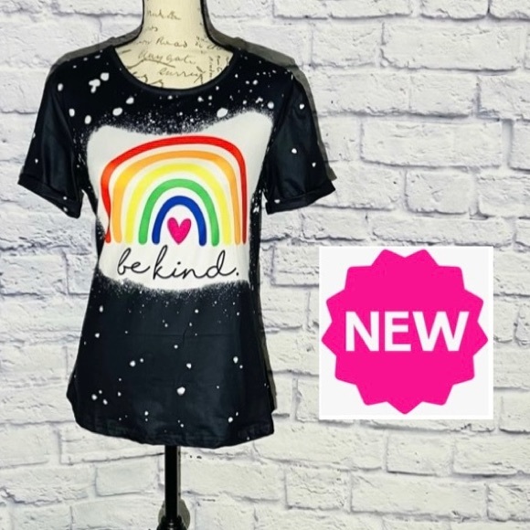 S/L/XL NEW Womens Black Rainbow T-Shirt "BE KIND" Printed Top (mom and me shirt) - Picture 2 of 9